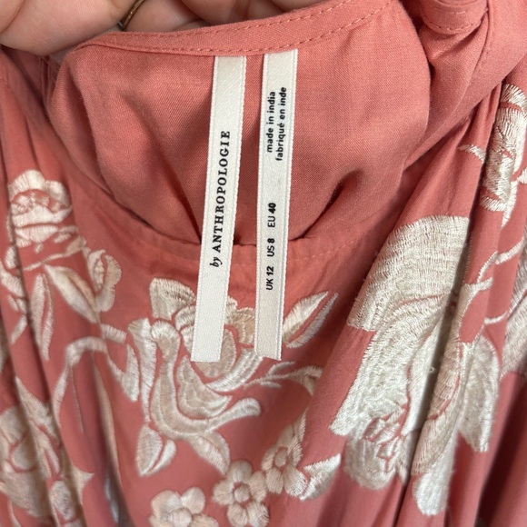 Anthropologie Coral and Cream Floral Tassel Midi Dress - Picture 7 of 7